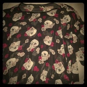 Skulls and roses sheer long sleeved shirt
